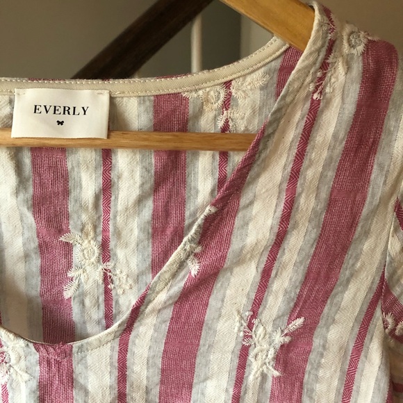 Everly Red and Blue Striped Boho Mini Dress Sz Sm - Picture 2 of 6